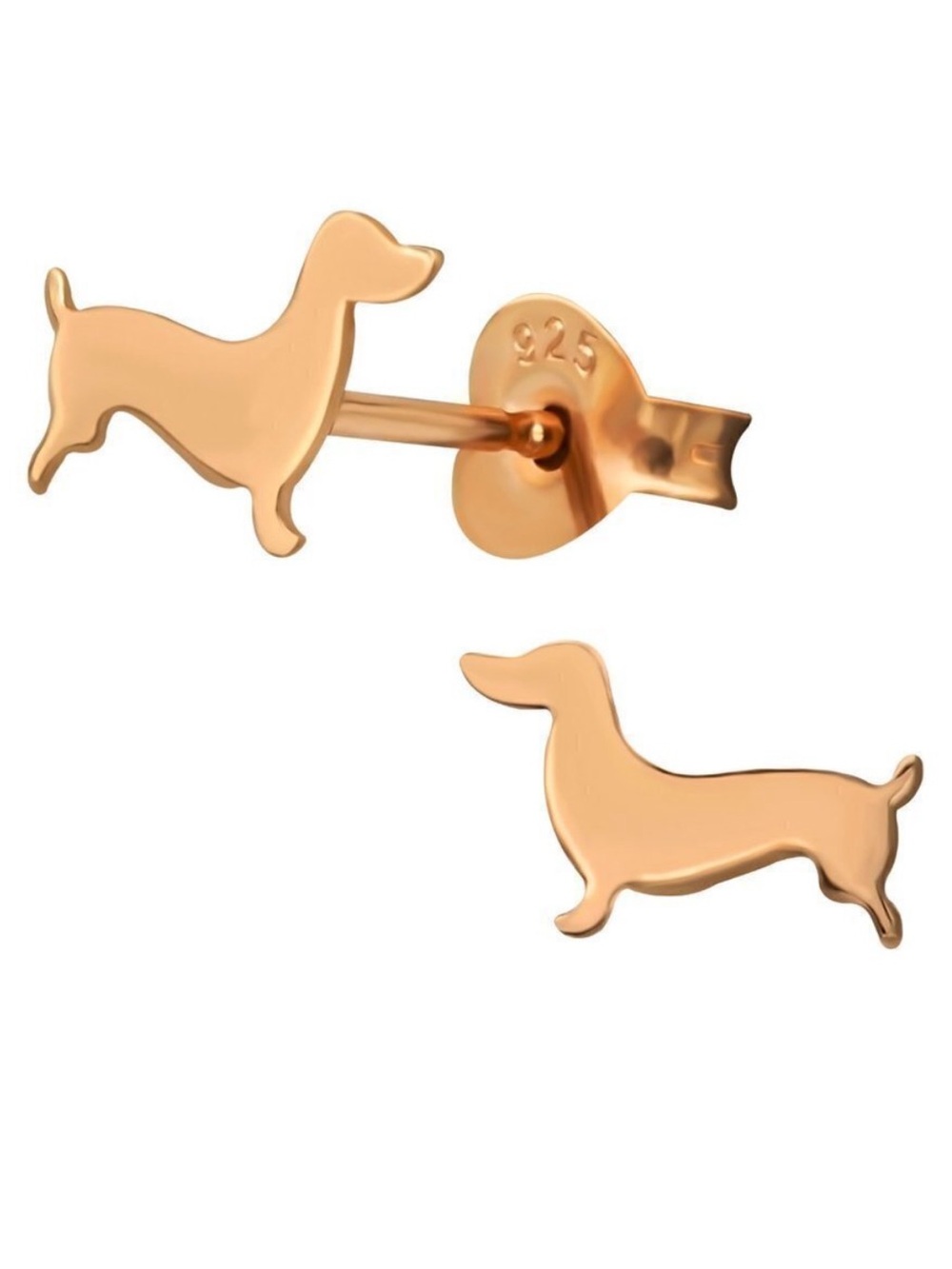 Rose Gold Weiner Dog Tiny Stud Earrings
